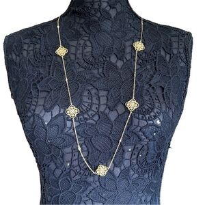 Macy’s 18k Gold over Sterling Silver Filigree Station Long Necklace NWOT